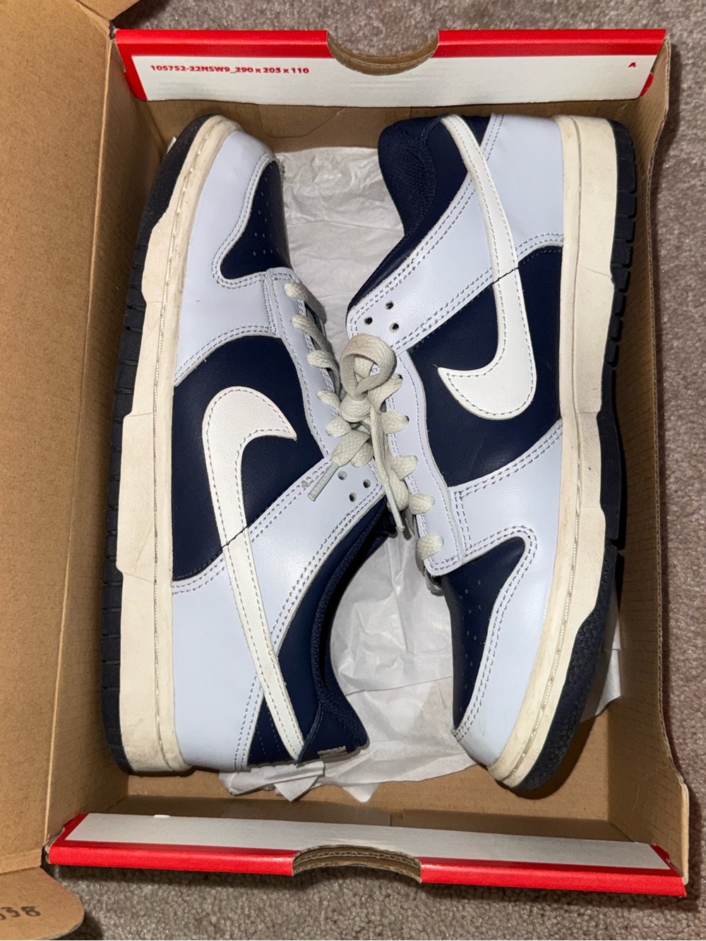 Nike GS SB Dunk Low-Top Sneakers in White & Navy Blue